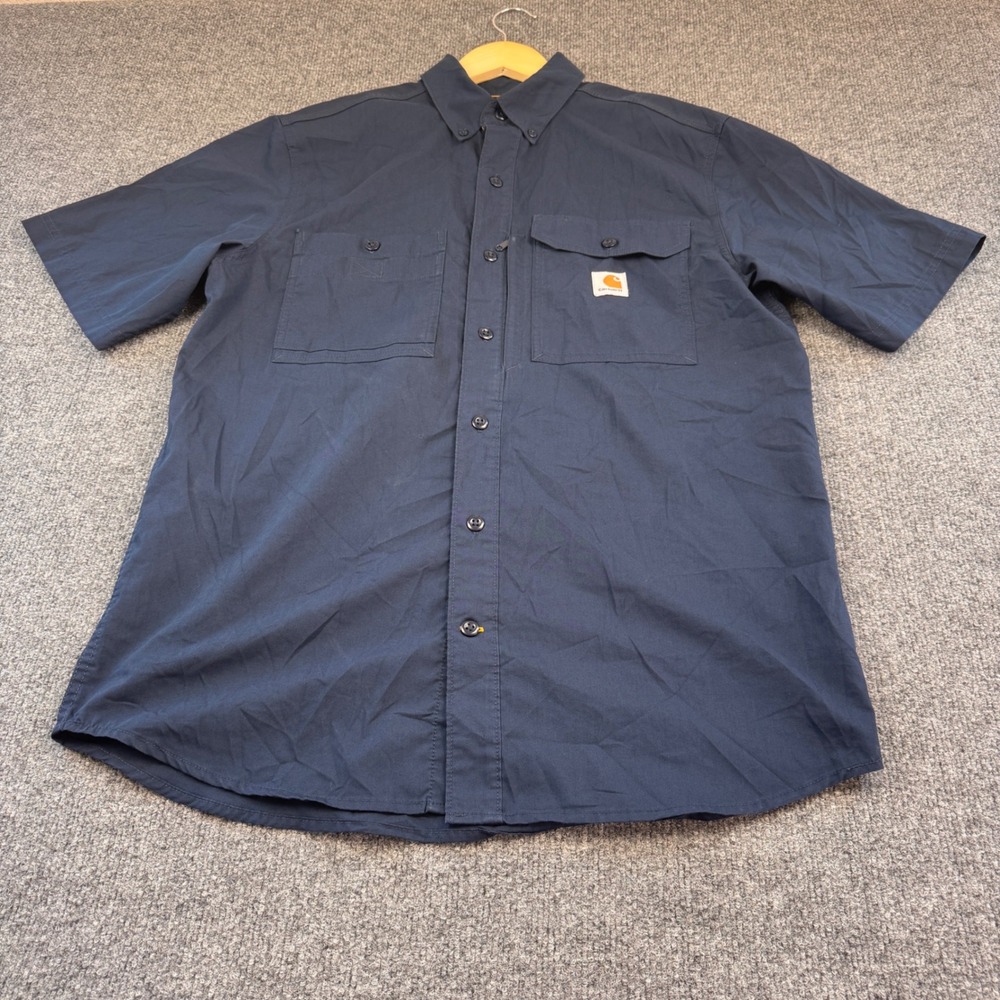 Carhartt Force Shirt Mens Medium Navy Blue Good Vented Back Workwear 102417 412